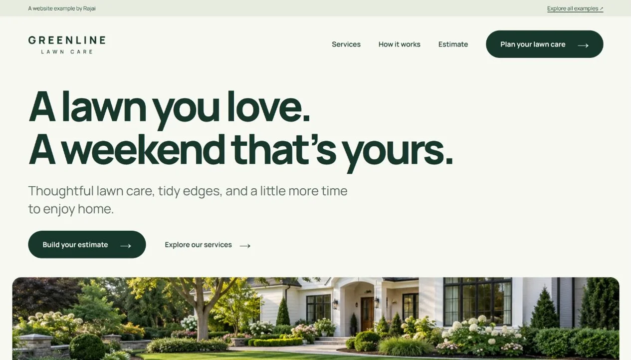 Greenline Lawn Care website featuring a beautifully landscaped home
